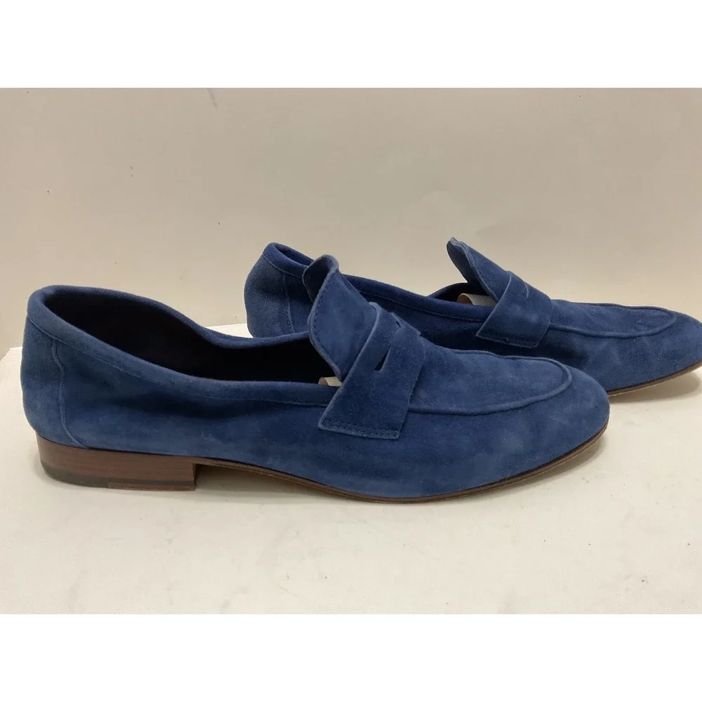 M.Gemi Blue Suede Penny Loafers Made in Italy Size 39 Mens Slip On Shoes
